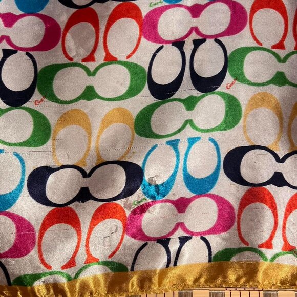 Multicolored silk Coach square scarf with yellow border - Picture 2 of 4